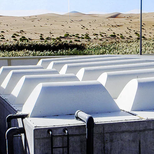 GFK-Abdeckung eines Wasserbehälters zum Schutz vor Verunreinigungen und Umwelteinflüssen